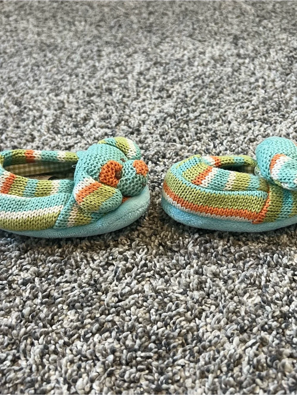 Baby Knit Puppy Slippers - Aqua and Orange